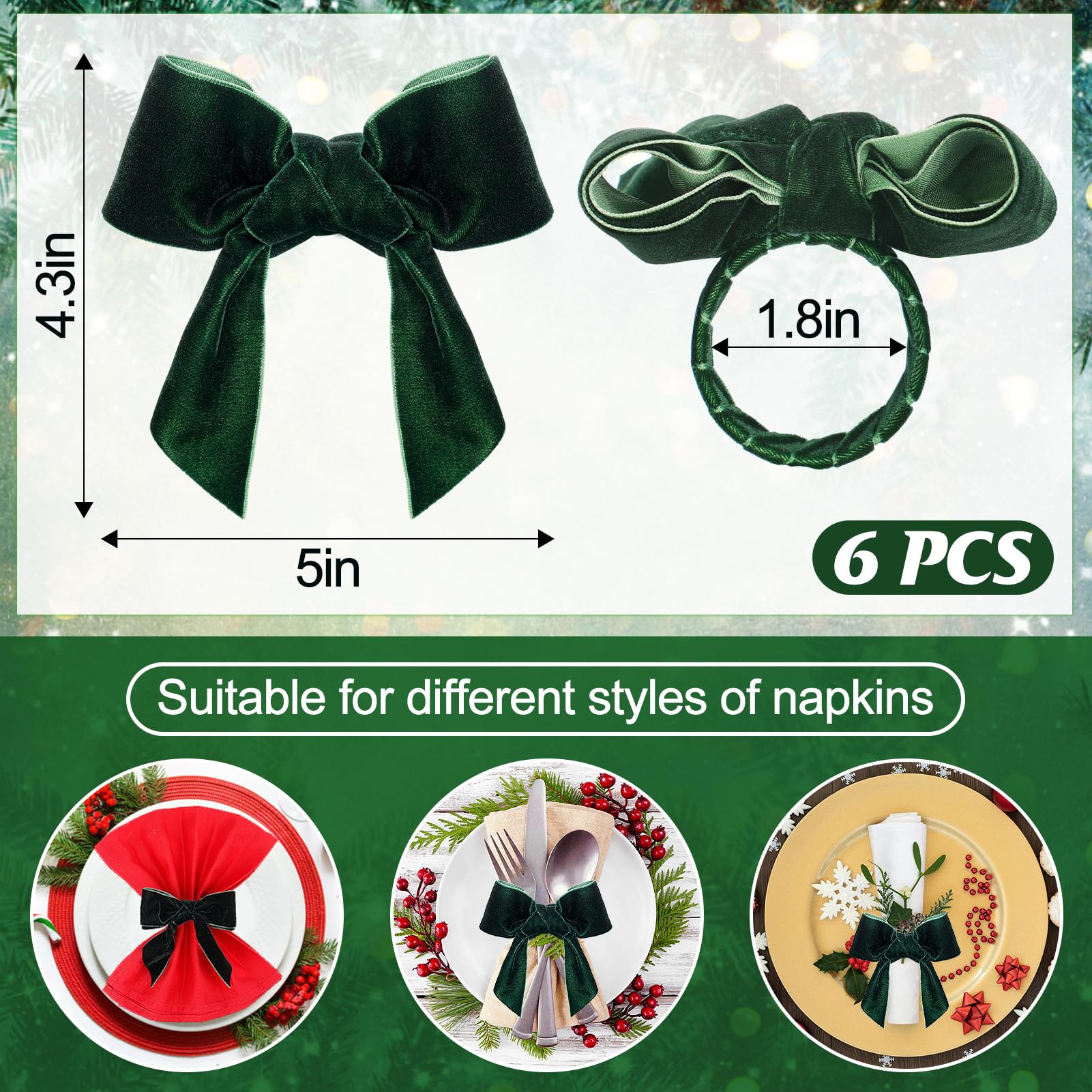 ANPHSIN aros de terciopelo verde, perfecto para decoraciones navideñas
