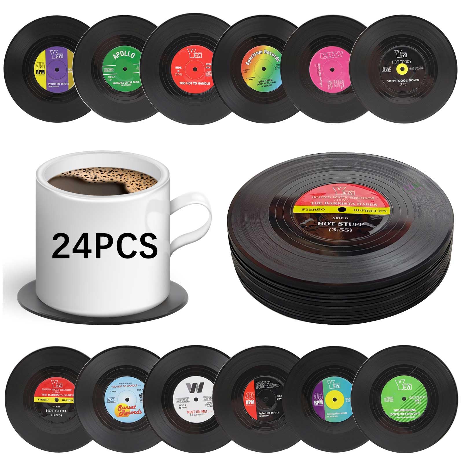 Anpuimult posavasos vinilo retro 24 piezas: protege superficies con estilo.