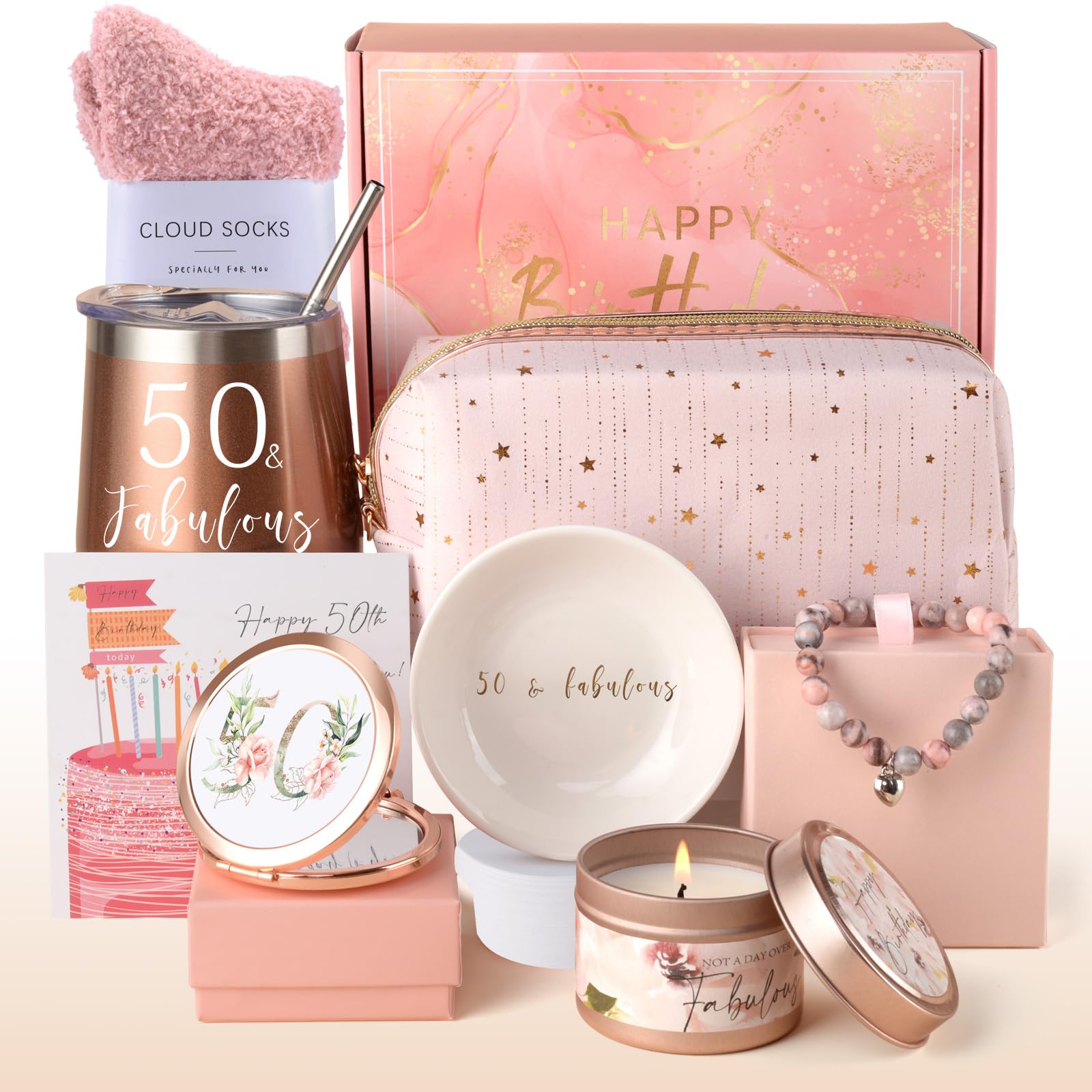 Anforsun caja regalo 50 aniversario en rosa oro, diseño elegante.