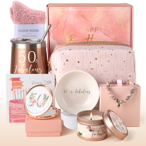 Anforsun caja regalo 50 aniversario en rosa oro, diseño elegante.