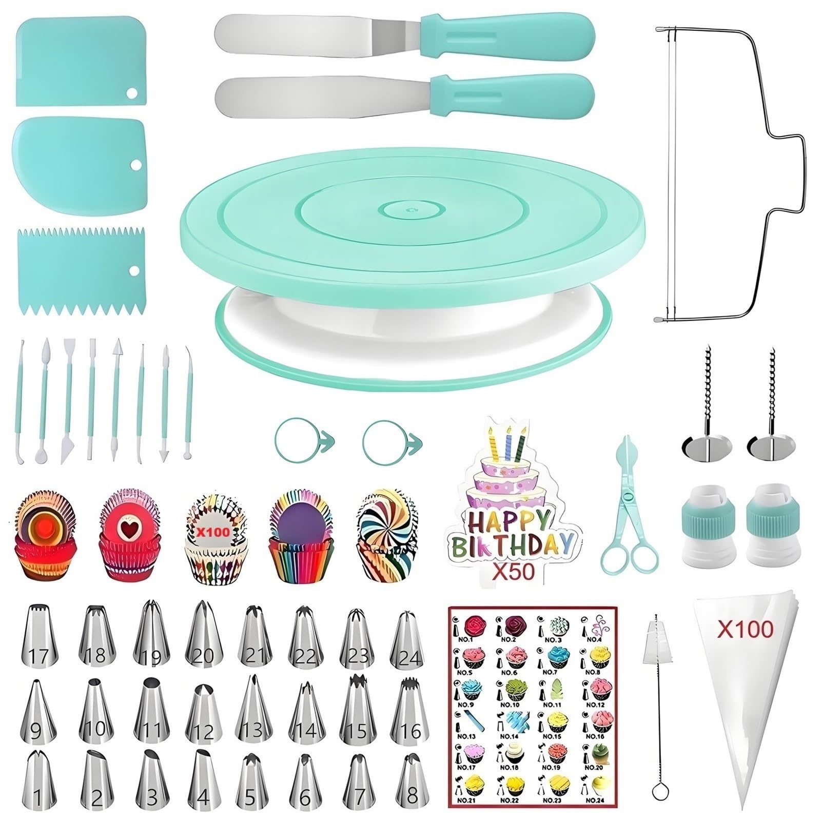ANSLYQA torno para pasteles de 11 pulgadas verde, estable para decoraciones precisas.