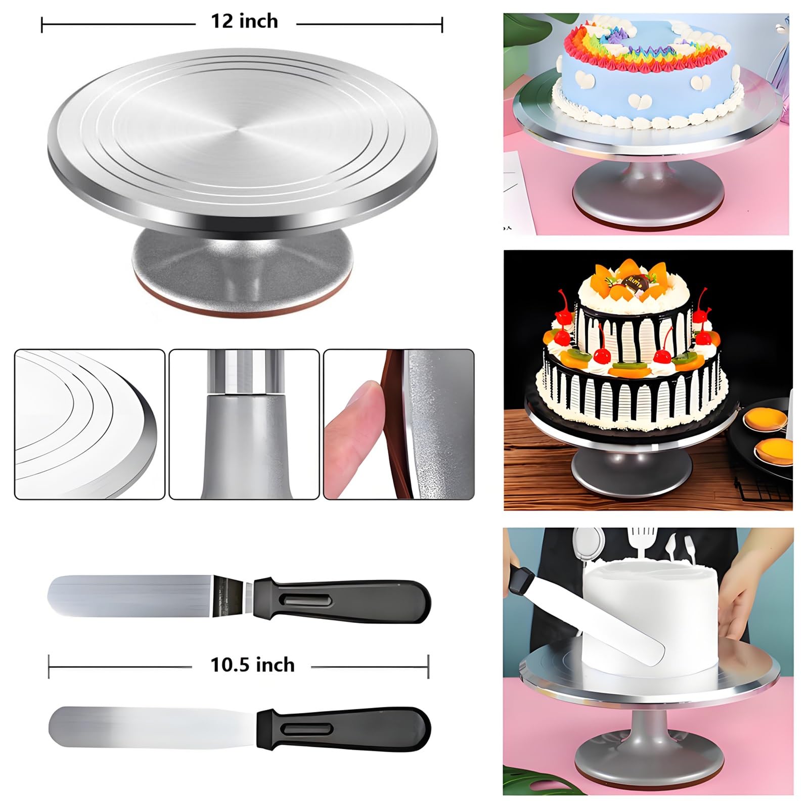 ANSLYQA plataforma giratoria de tarta de aluminio, base estable para trabajar.