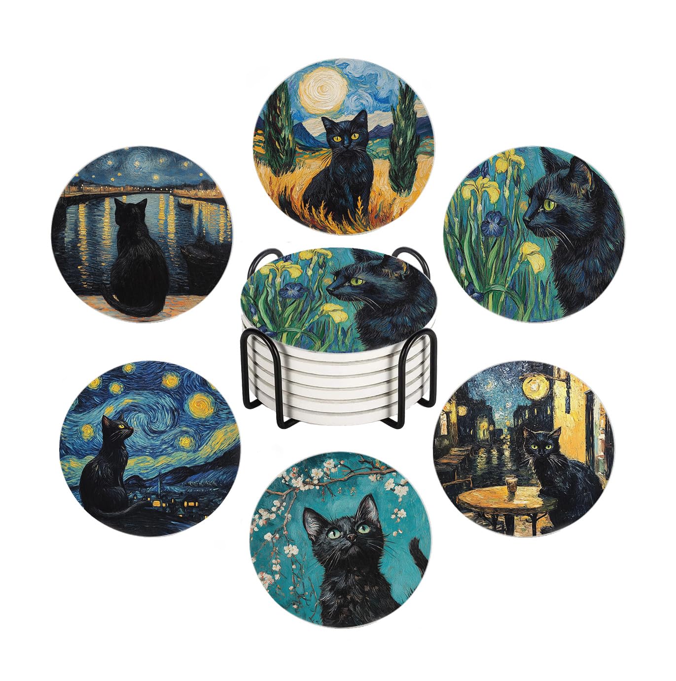 Ansouyi posavasos cerámica absorbente con arte de gato negro para proteger superficies