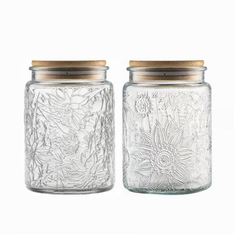 Frasco ANSQU de vidrio vintage con daisy para almacenar dulces.