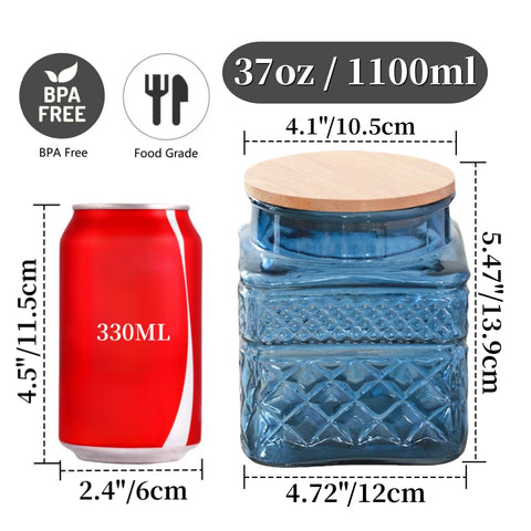 ANSQU Jarra de cristal con grabado vintage en diamante para decoración y almacenamiento.