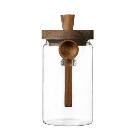 ANSQU frasco de cristal 34oz con tapa de madera y cuchara para café