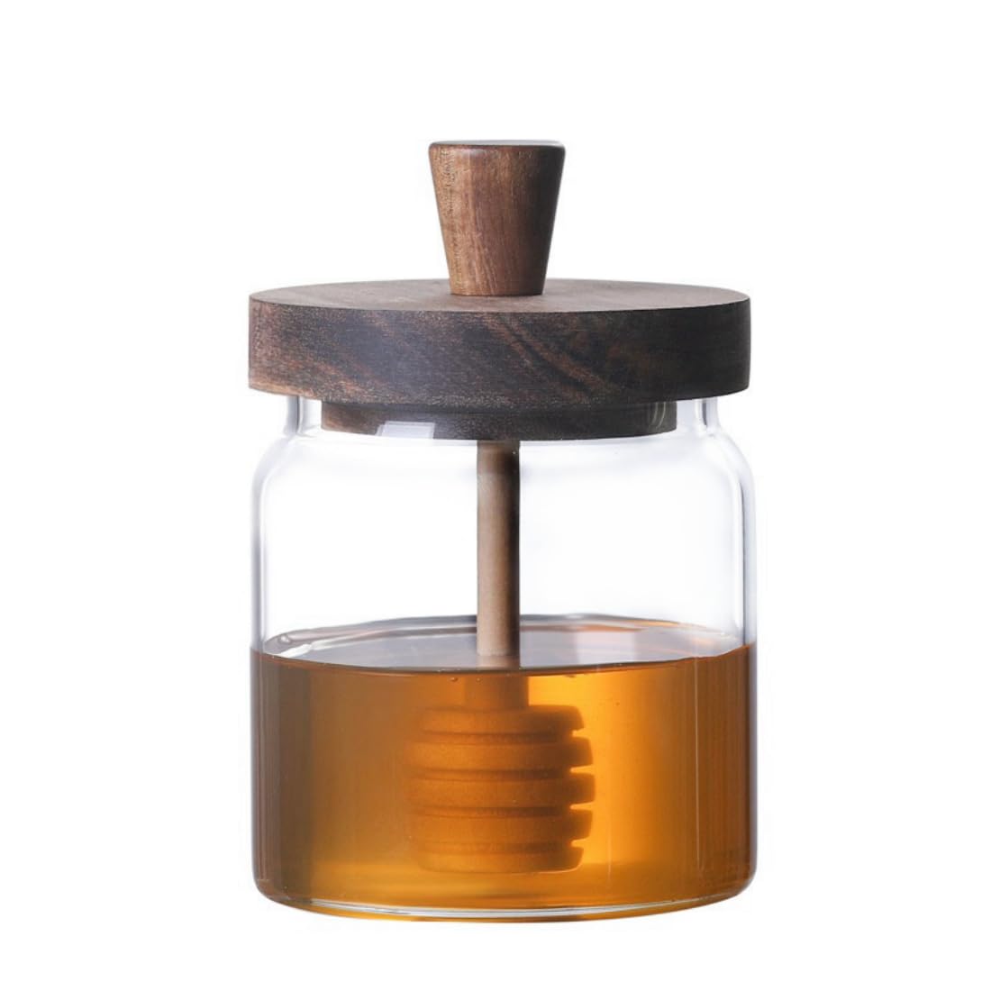 ANSQU tarro de miel con tapa de madera y espiral integrado para servir con precisión