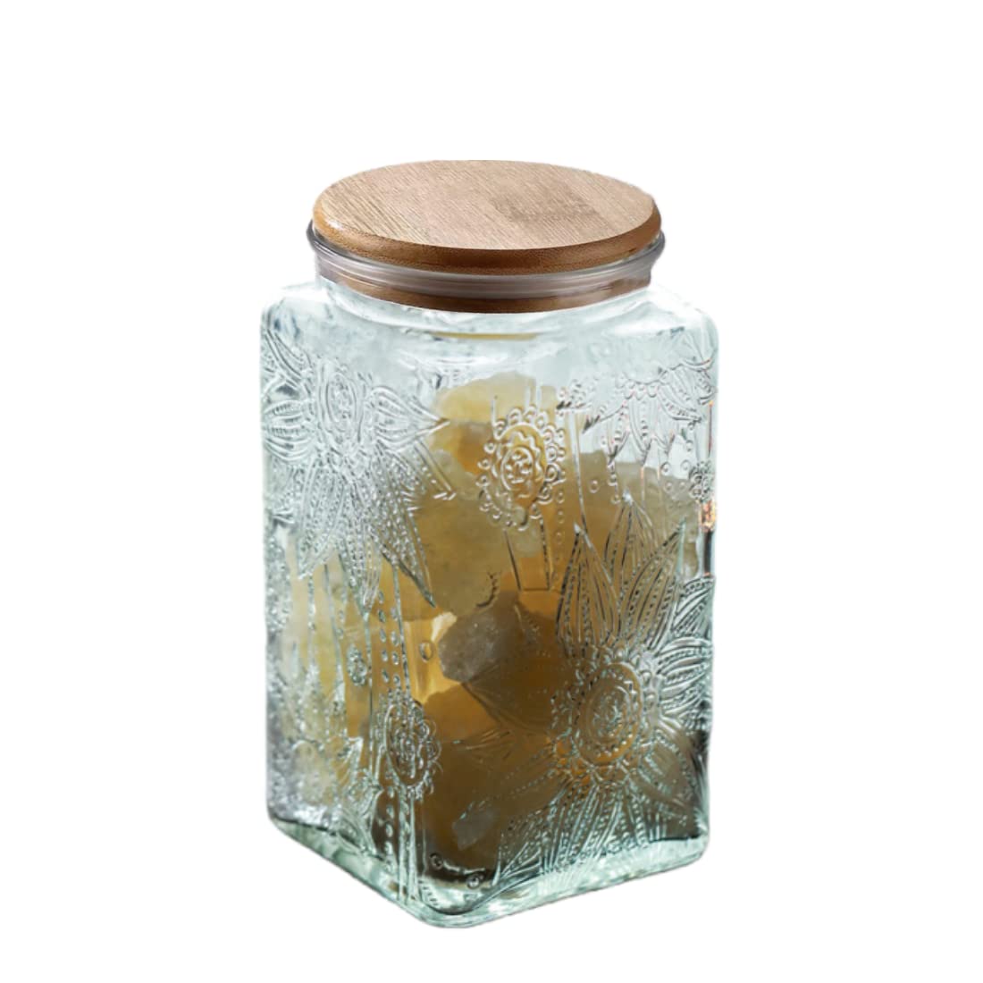 Tarro de vidrio ANSQU con tapa de bambú para conservar café y alimentos frescos.