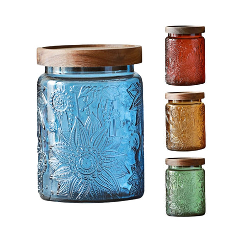 Conjunto ANSQU de tarros de vidrio vintage con tapas de madera para despensa.
