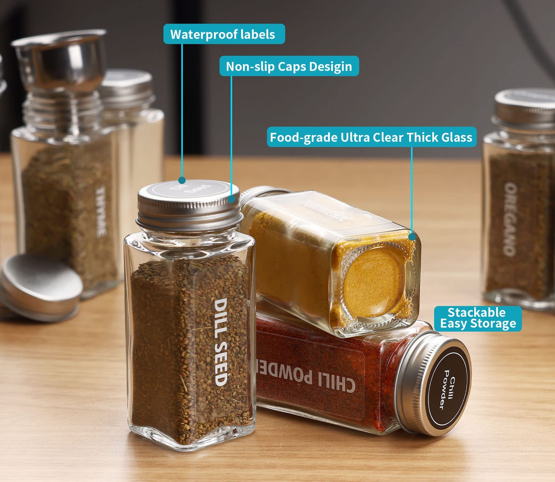 Antimbee botellas especias diseño cuadrado optimizan espacio en la alacena