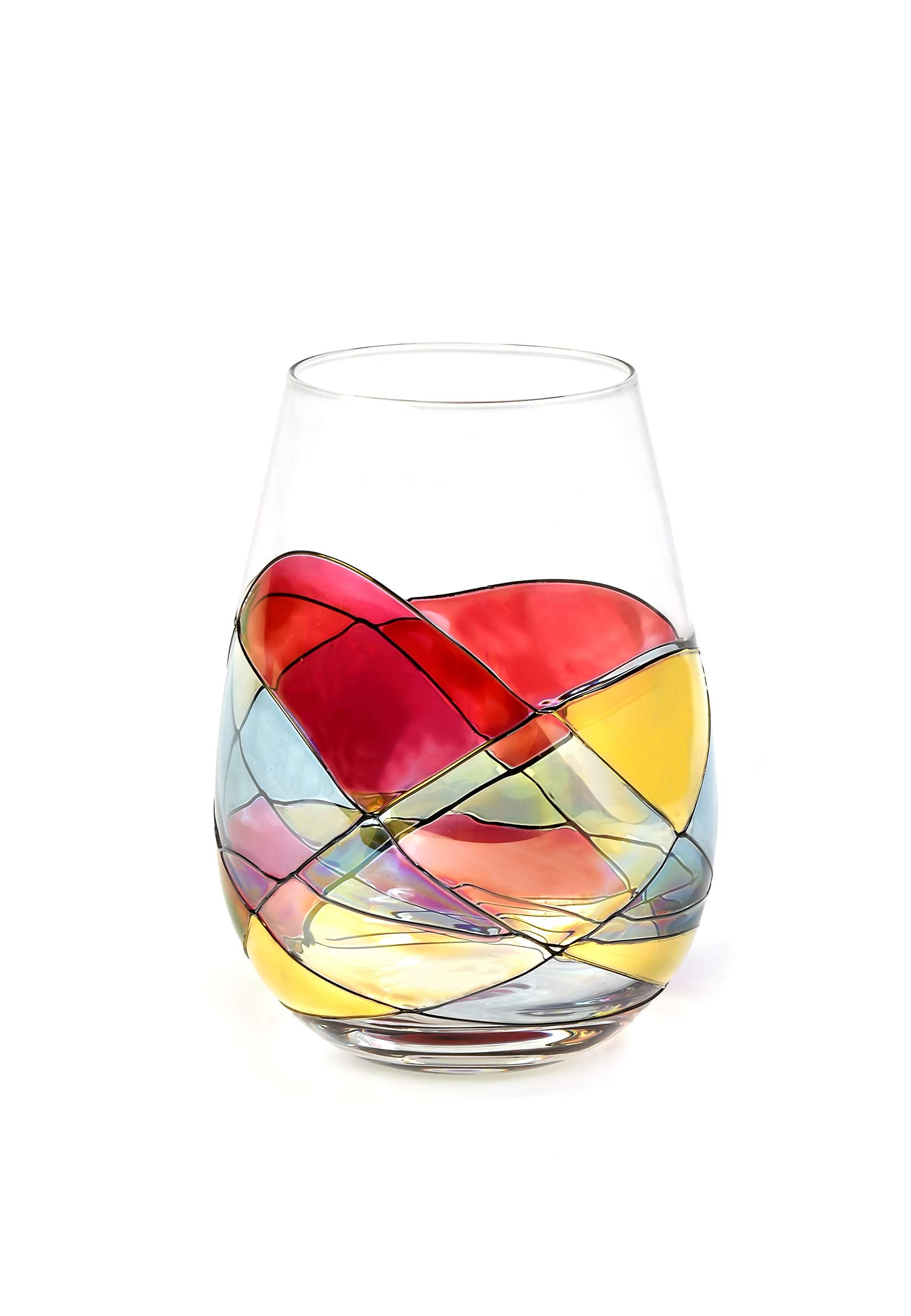 Copa de vino sin tallo Antoni Barcelona pintada a mano, ideal para regalar