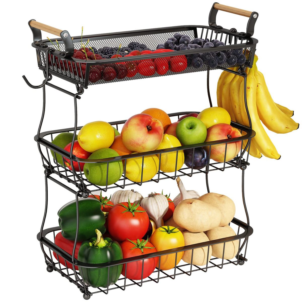 ANTOPY bandeja 3 niveles para ordenar frutas y verduras en la encimera