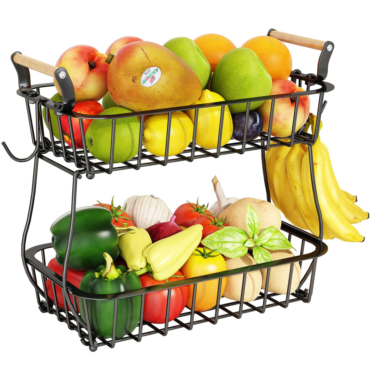 ANTOPY Bandeja de fruta de dos niveles para encimera, ahorro de espacio y ventilación natural.
