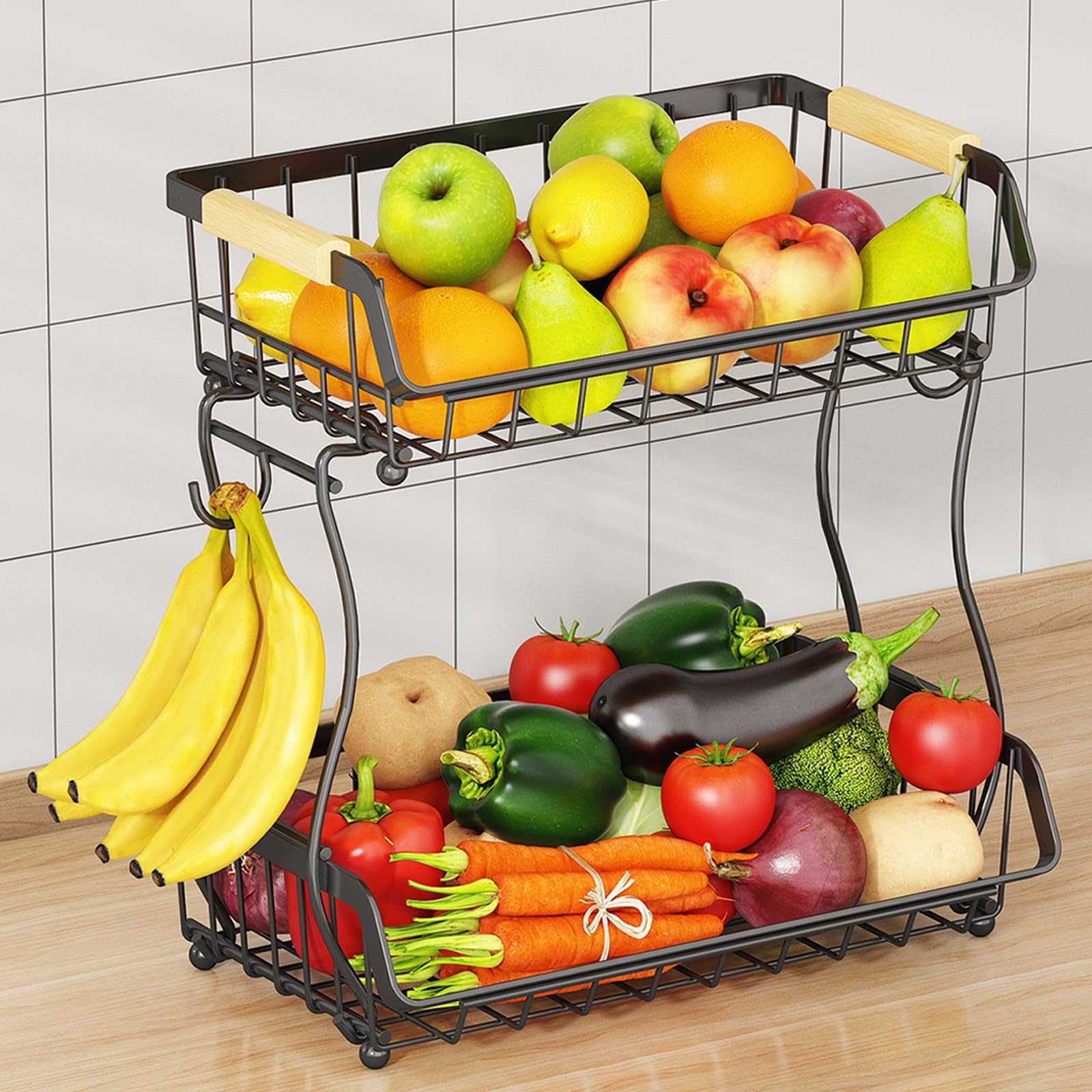 ANTOPY canasta fruta de 2 niveles para organizar frutas y verduras.