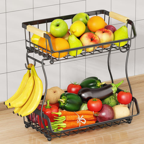 ANTOPY canasta fruta de 2 niveles para organizar frutas y verduras.
