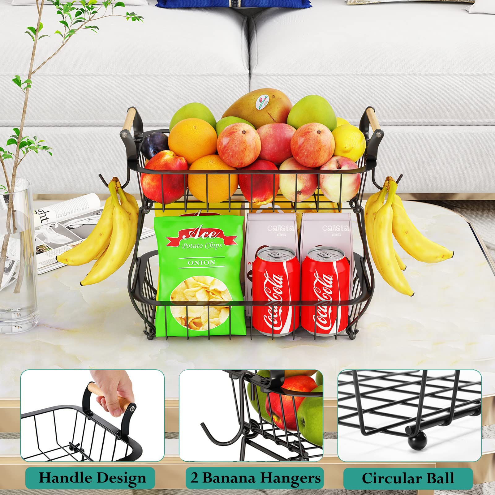 ANTOPY Estructura de hierro forjado con recubrimiento negro, estable para frutas y verduras.