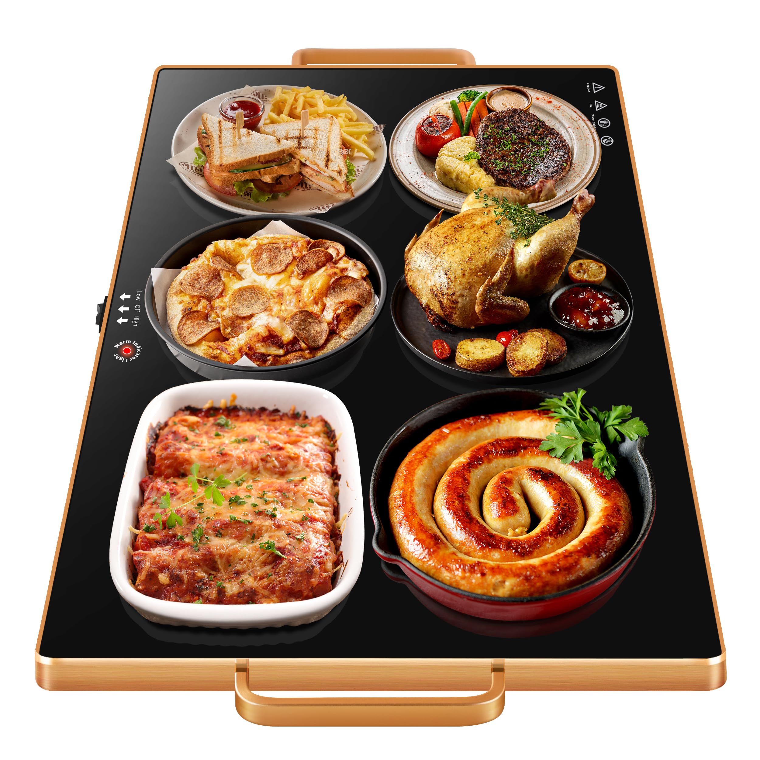 Bandeja caliente Aanuan para buffet XXL en mesa, ideal para mantener platos calientes.