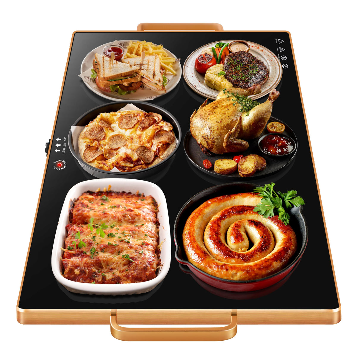 Bandeja caliente Aanuan para buffet XXL en mesa, ideal para mantener platos calientes.
