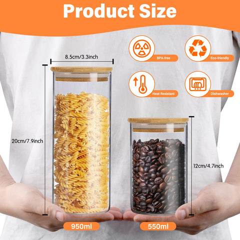 ANVOSCI frascos de vidrio con tapas bambú, 550 ml, perfectos para especias.