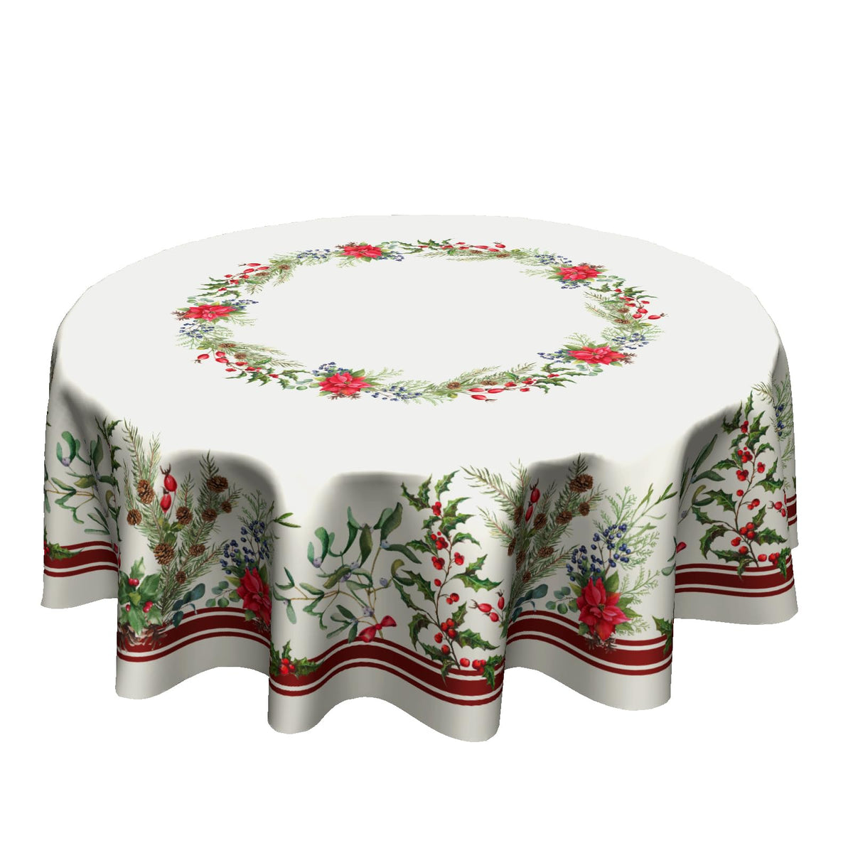 Mantel Anyako navidad redondo con flores rojas para una mesa festiva