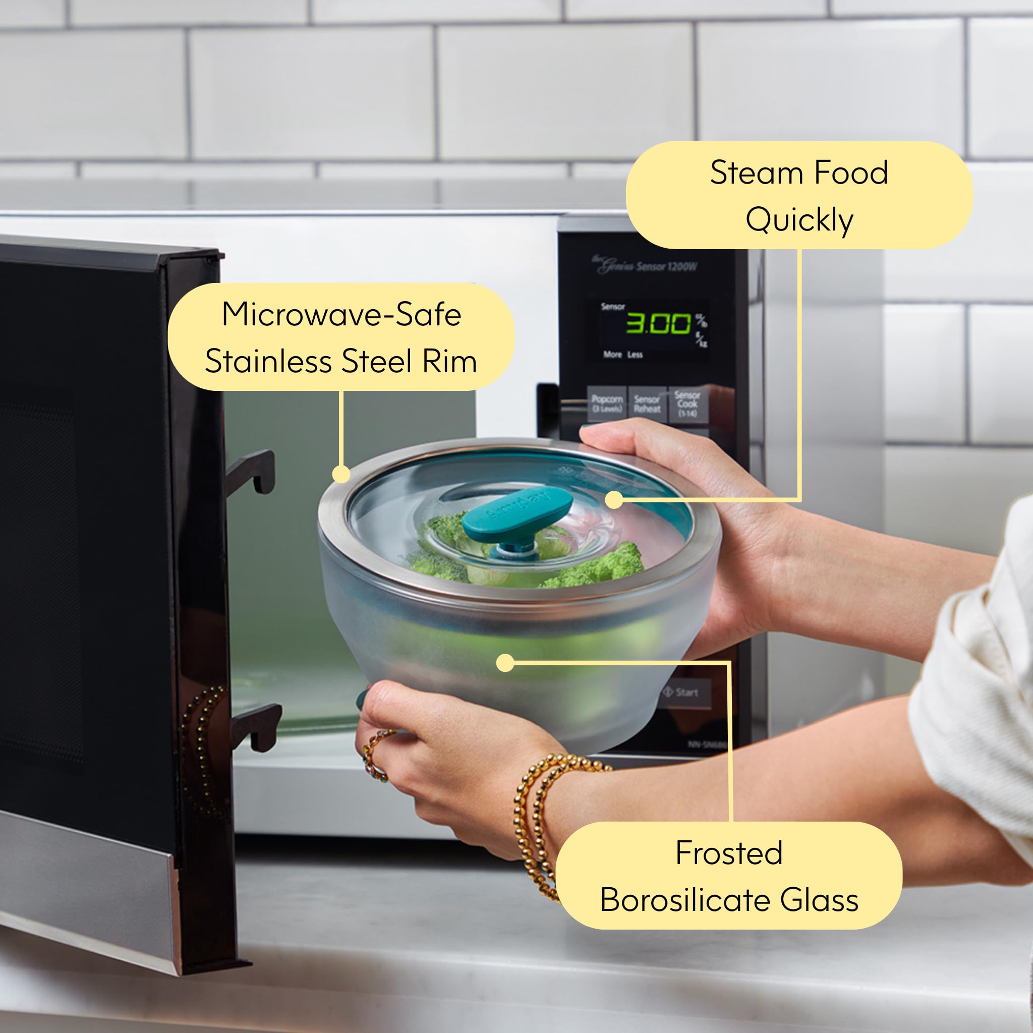 Anyday vapor para verduras en vidrio, cocina al vapor para más sabor