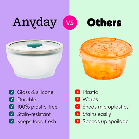 Anyday vaporera de vidrio apilable para cocción rápida en microondas