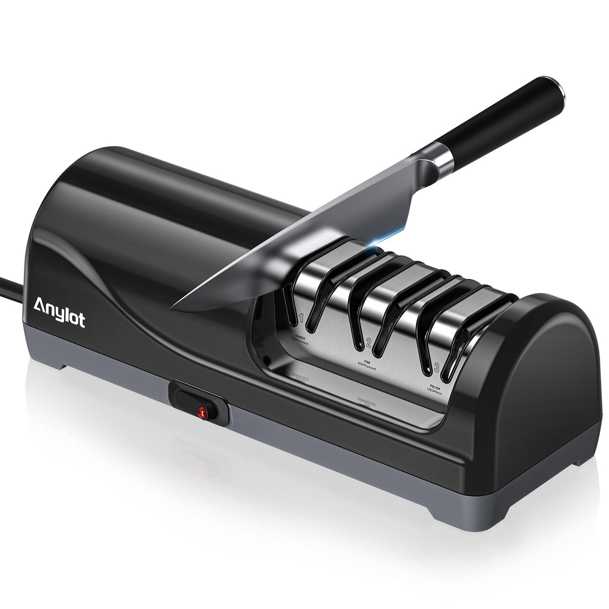 Anylot afilador eléctrico de cuchillos en tres etapas con diamante para resultados consistentes.