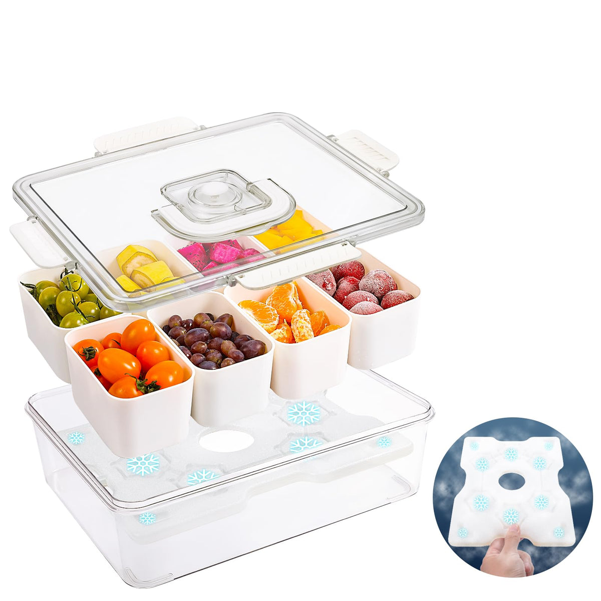 ANYPROLUS caja snack con tapa y asa, ideal para organizar aperitivos durante el viaje.