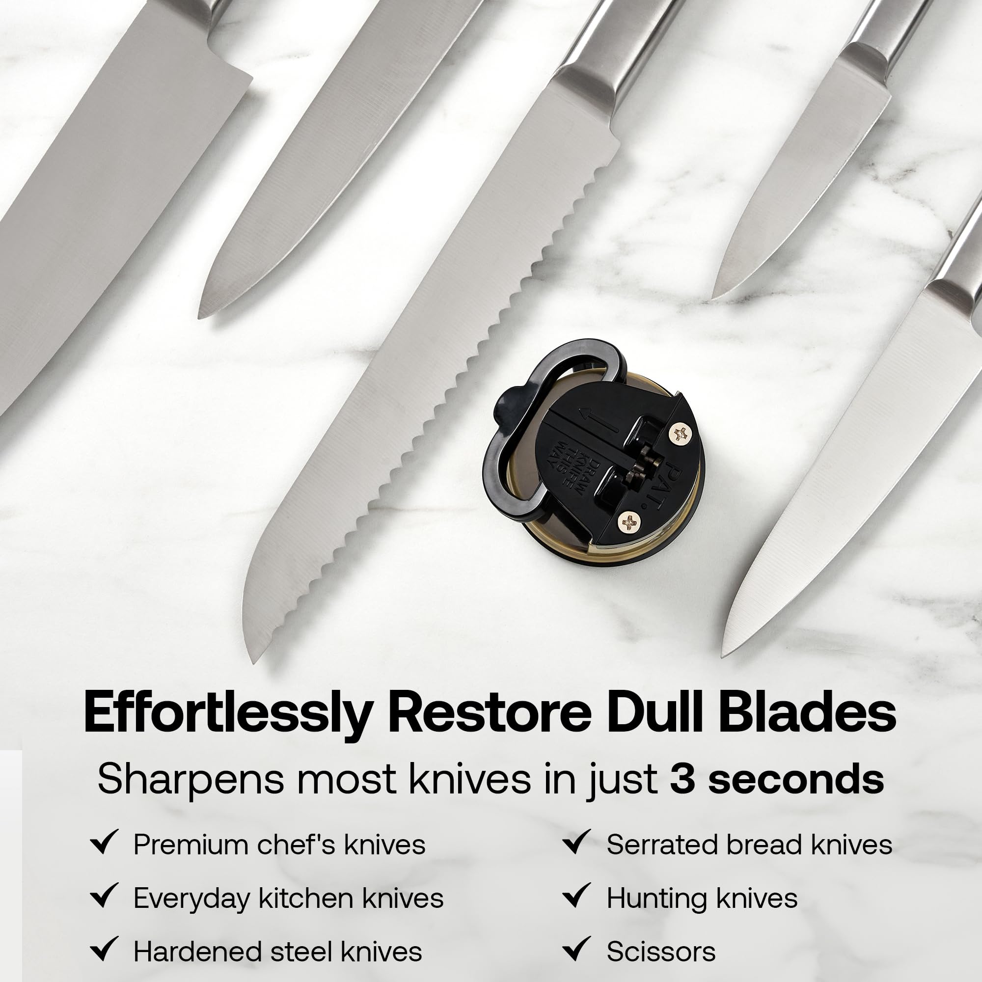 AnySharp CHEF primer plano de la cabeza de latón mostrando la textura resistente