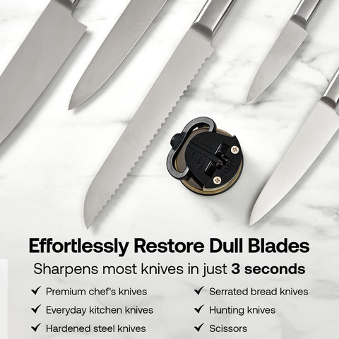 AnySharp CHEF primer plano de la cabeza de latón mostrando la textura resistente