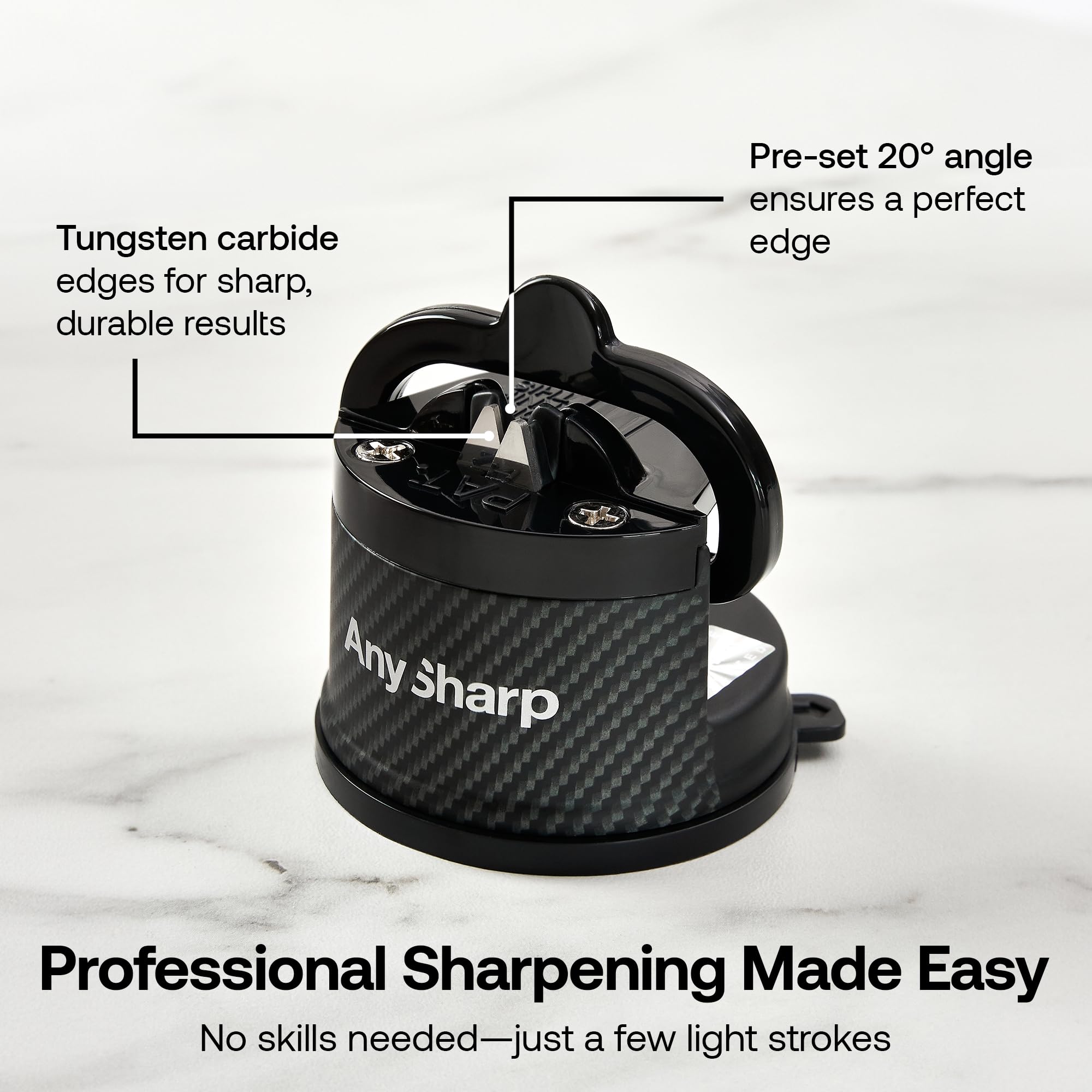 Ángulo preestablecido de 20 grados de AnySharp Edition ofrece afilado constante.