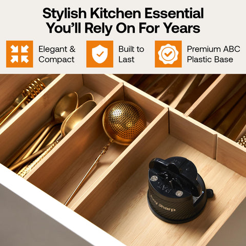 Diseño compacto de AnySharp Edition cabe en cualquier cajón de la cocina.