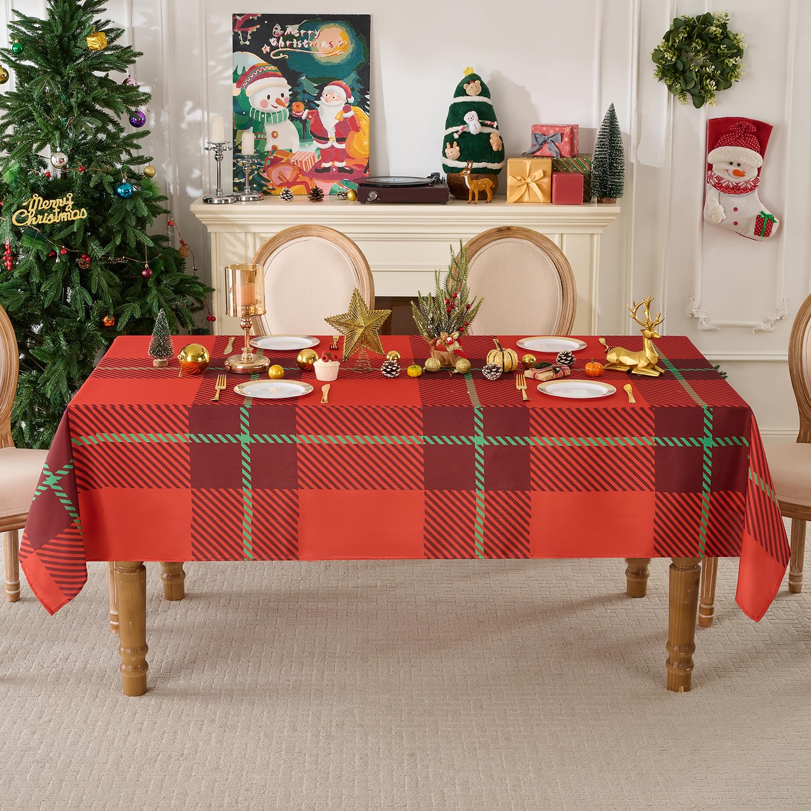 Mantel Aocoz patrón navideño versátil para servir frutas y bebidas.
