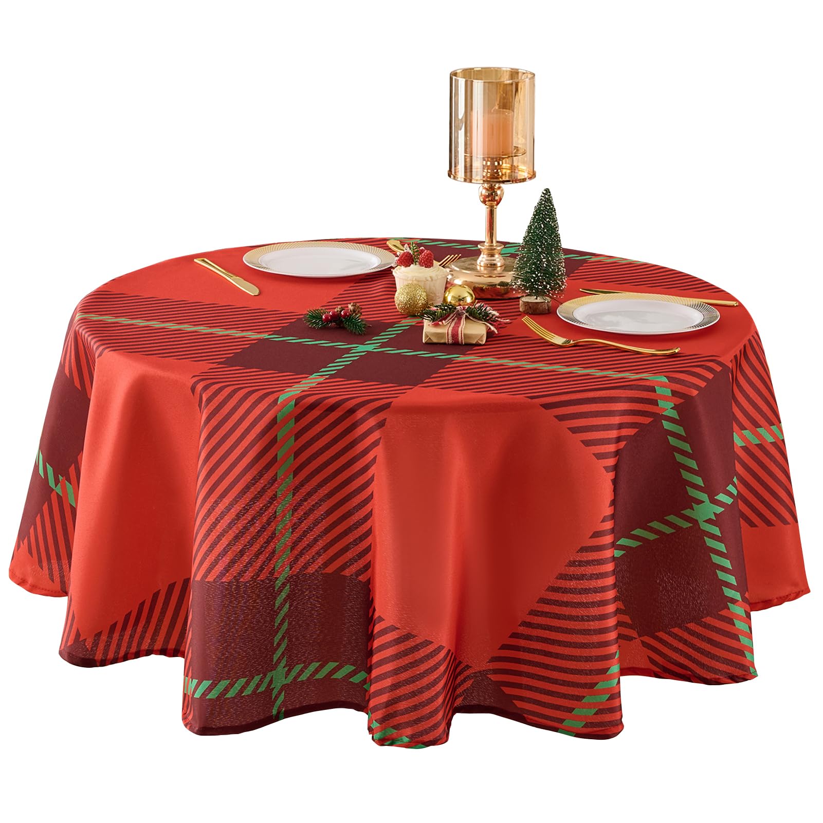 Mantel Aocoz navidad redondo de 60 pulgadas, ideal para cenas festivas.