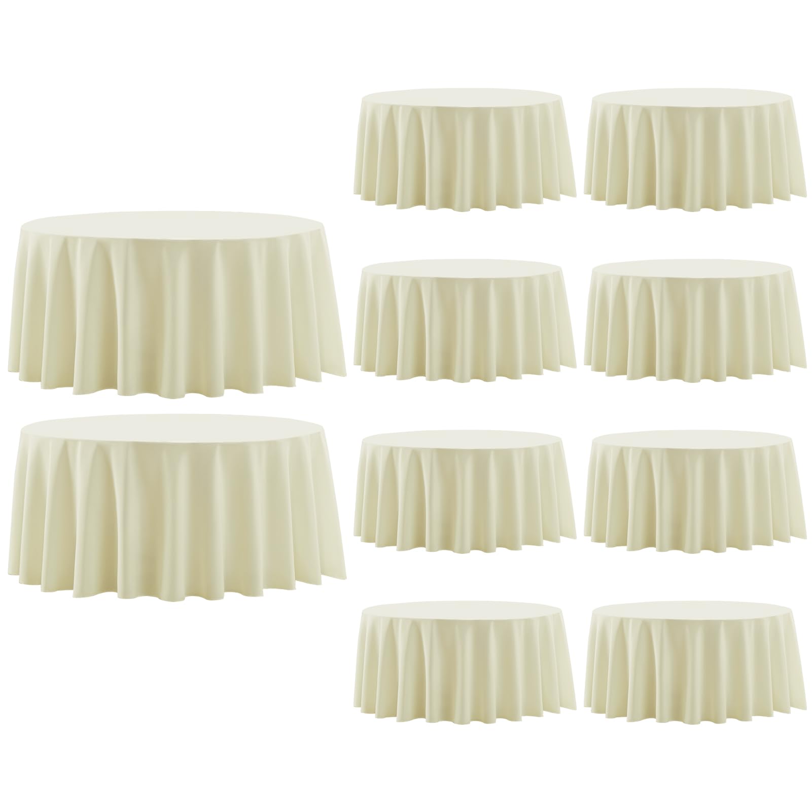 Mantel redondo Aocoz marfil de 120 pulgadas, caída suave para cenas elegantes.