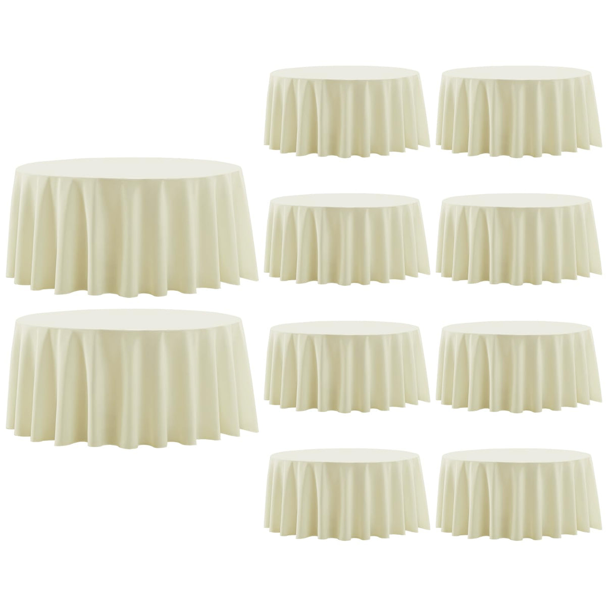 Mantel redondo Aocoz marfil de 120 pulgadas, caída suave para cenas elegantes.