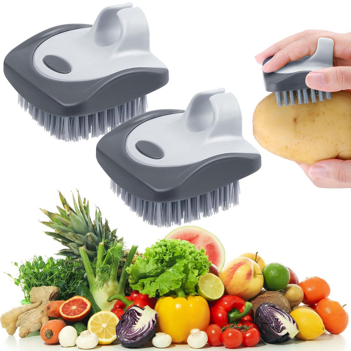Cepillo Aodaer para verduras de doble cara, limpieza eficiente sin dañar.
