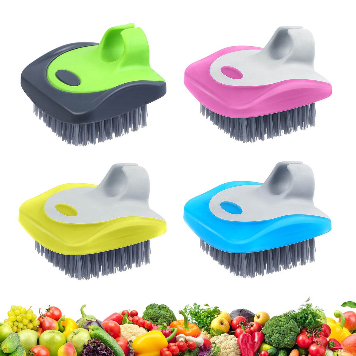 Cepillo Aodaer de doble cara azul para lavar verduras sin dañarlas.