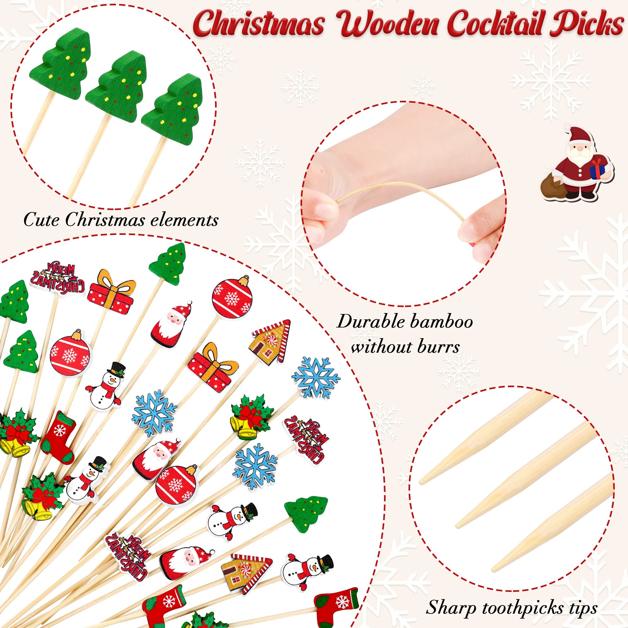 Aodaer palillos navideños calcetines; prácticos para servir tapas y ensaladas decorativas