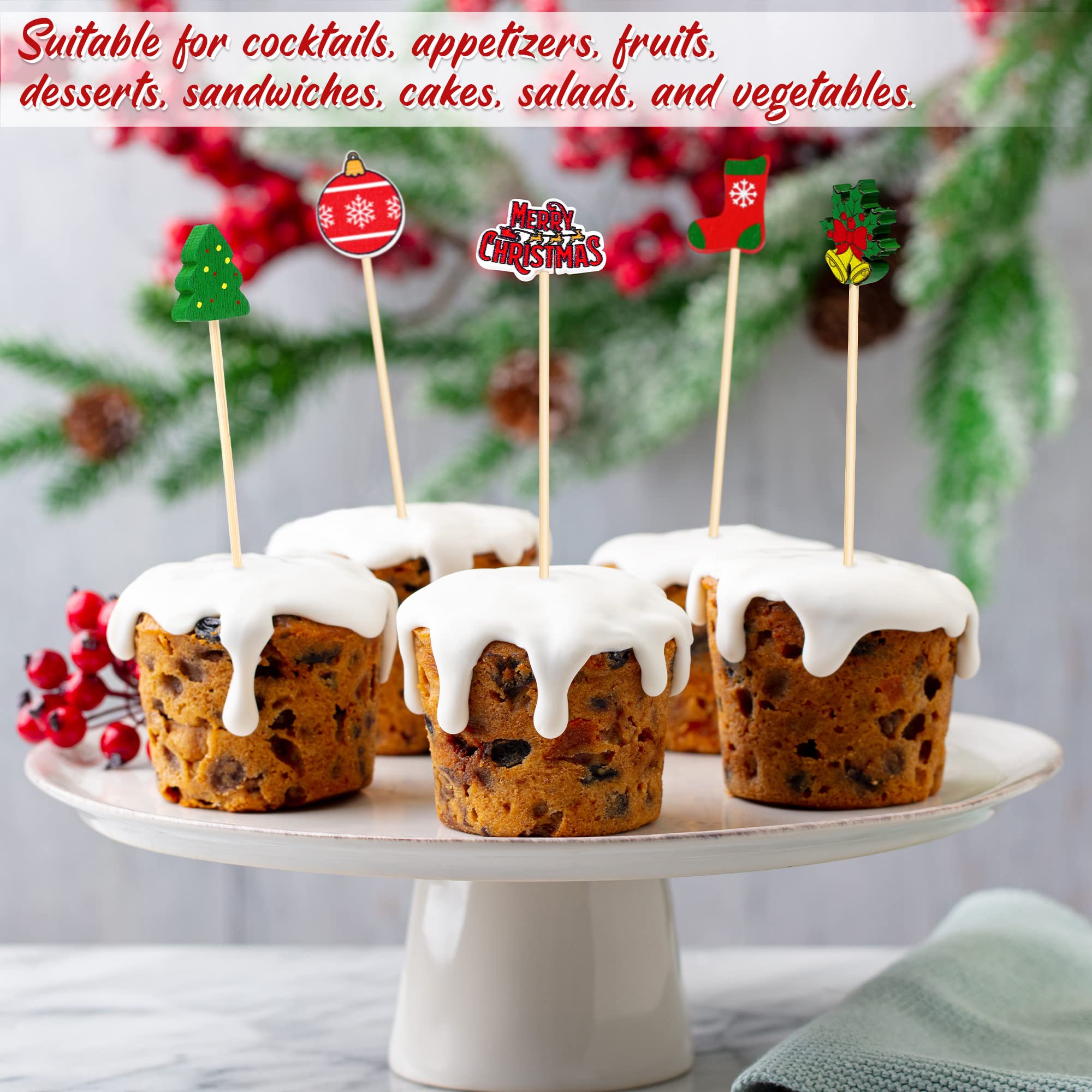 Aodaer palillos navideños regalos; útiles para porciones de postres y aperitivos