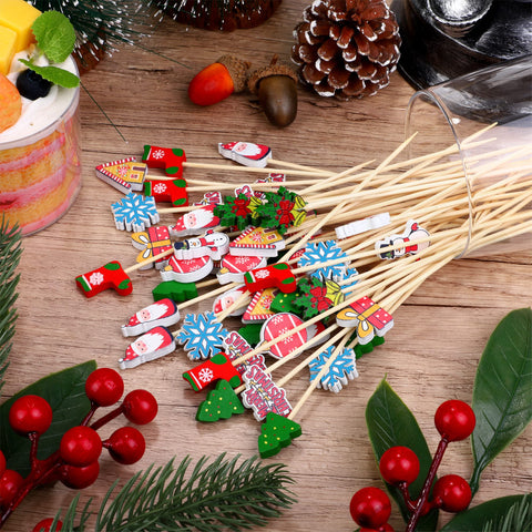 Aodaer palillos navideños Santa; embellecen cócteles y dulces en fiestas