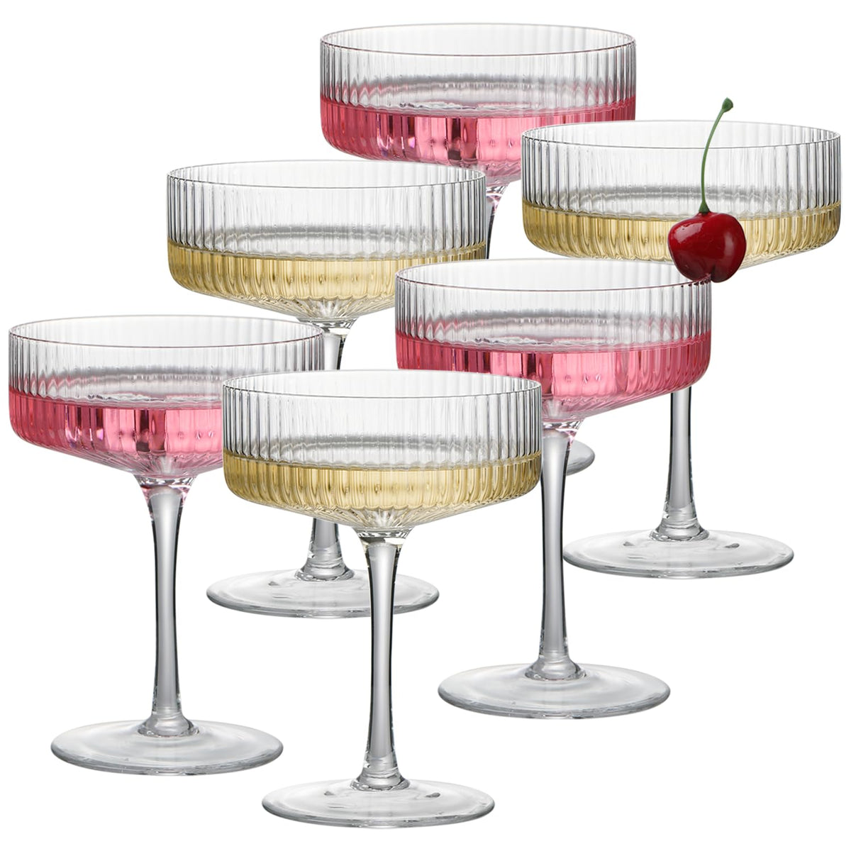 Copa acanalada AODEYU de 10 onzas para cócteles elegantes.