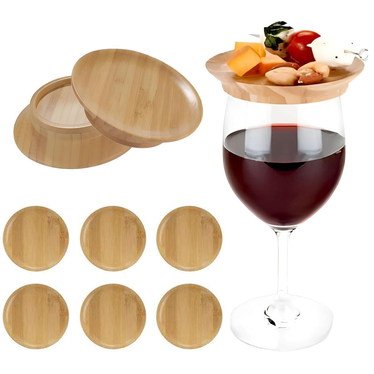 AODINI tapa para copa de vino en bambú, ideal para charcutería