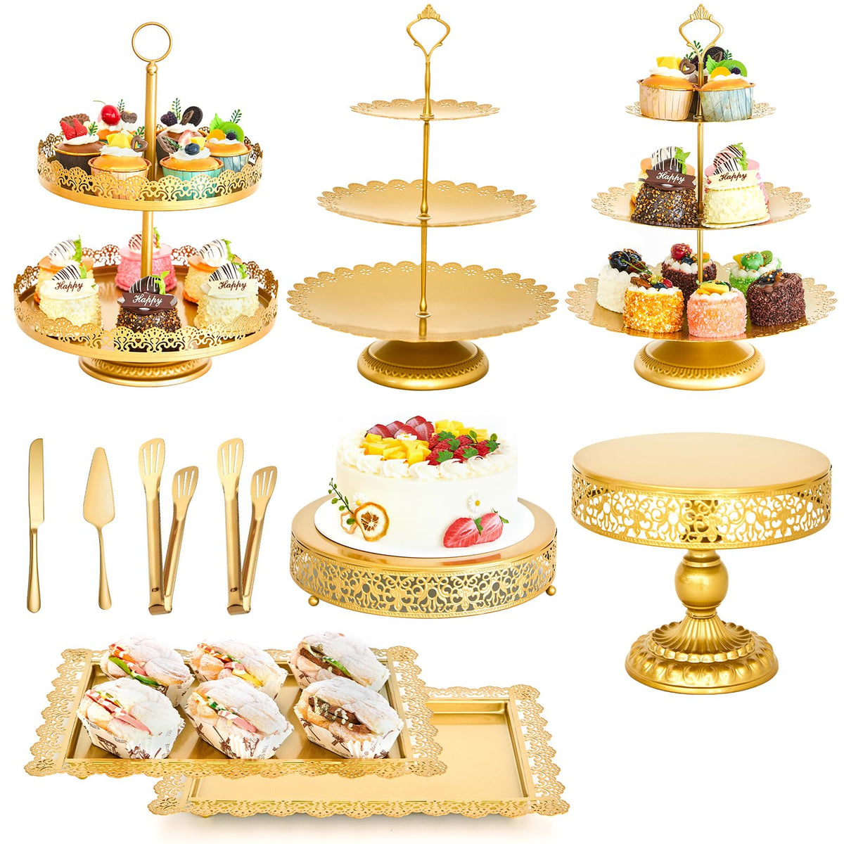Aofure juego de 11 soportes dorados para tortas, ideal para mesas de postres elegantes