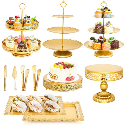 Aofure juego de 11 soportes dorados para tortas, ideal para mesas de postres elegantes