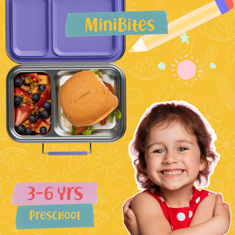 AOHEA lonchera para niños, tapa violeta con cierre seguro para transporte.