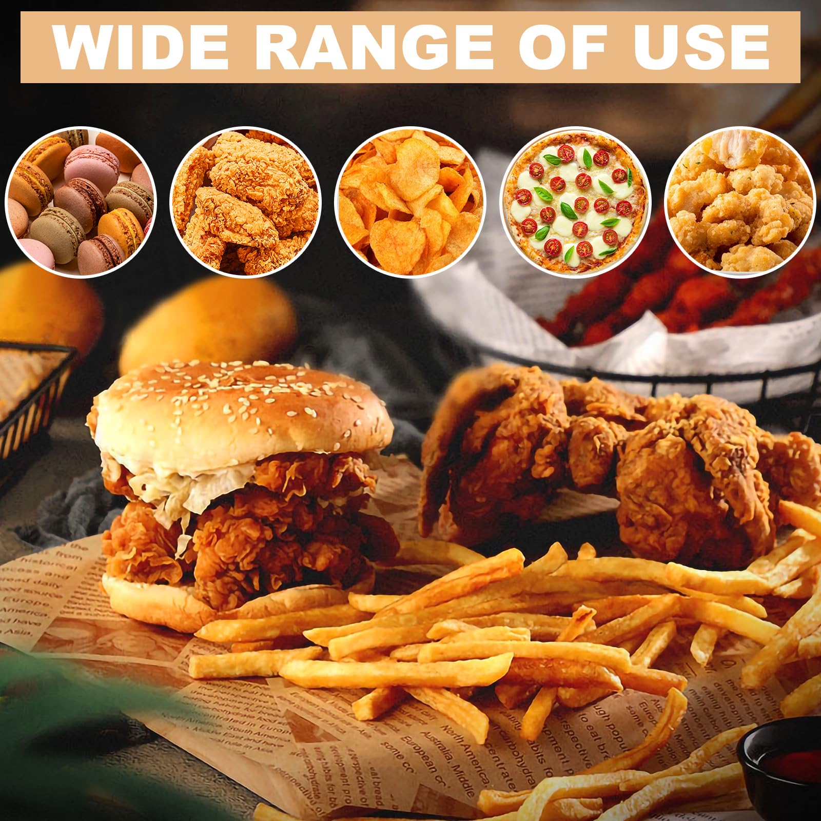Uso multiusos AOKUOX para papas, hamburguesas y sándwiches.
