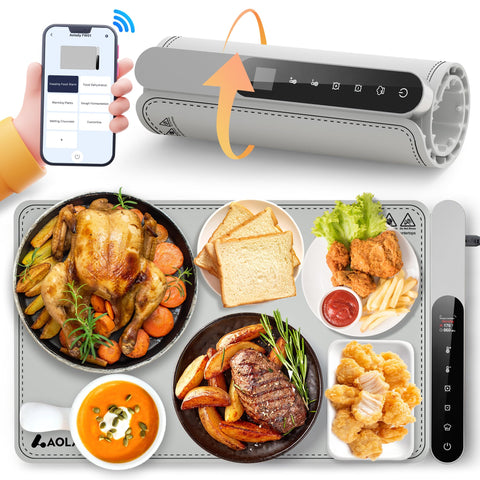AOLADY Almohadilla calentadora de comida con control por app, vista frontal.