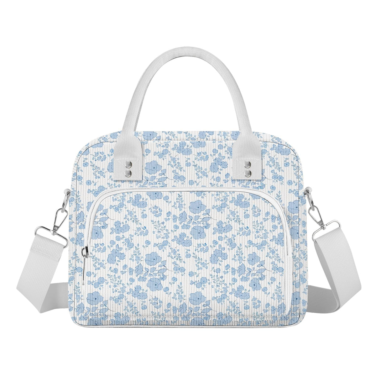 Bolsa de almuerzo Aomeskoitoy azul floral con pana, ideal para uso diario.