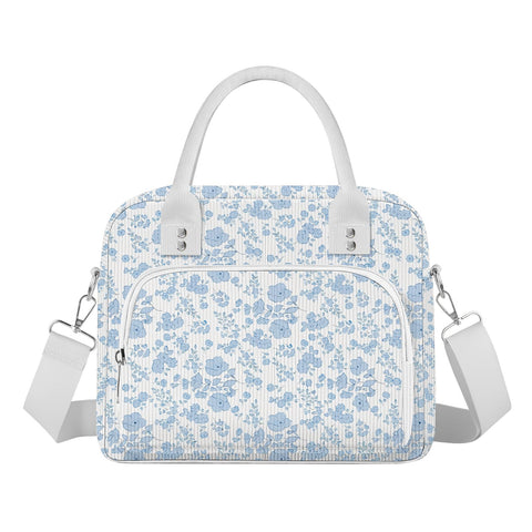 Bolsa de almuerzo Aomeskoitoy azul floral con pana, ideal para uso diario.